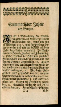 Summarischer Inhalt des Buches.