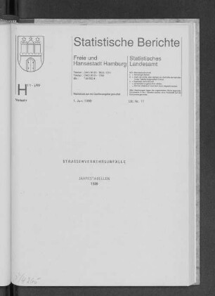 Straßenverkehrsunfälle Jahrestabellen 1989 : Lfd. Nr. 11