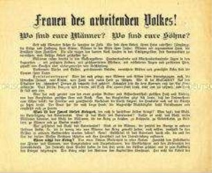 Anti-Kriegs-Flugblatt mit Aufruf zum Kampf für den Sozialismus