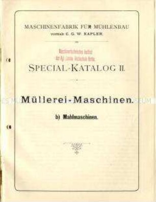 Spezialkatalog II über Müllerei-Maschinen