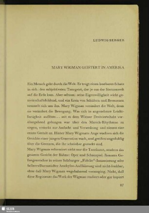 Mary Wigman Geistert In Amerika