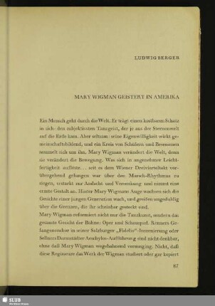 Mary Wigman Geistert In Amerika