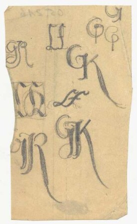 Kalligrafiestudien : Die Buchsaben G K und L F zu Monogrammen zusammen gefügt