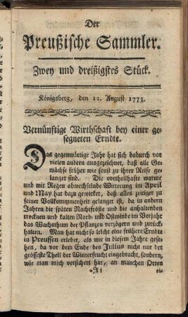 Zwey und dreißigstes Stück. Königsberg, den 12. August 1773.