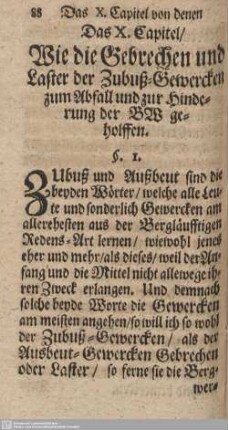 Das X. Capitel/ Wie die Gebrechen und Laster der Zubuß-Gewercken zum Abfall und zur Hinderung der BW geholffen.