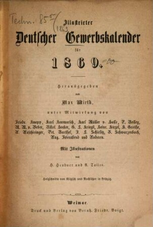 Illustrirter deutscher Gewerbskalender : für ... 1869