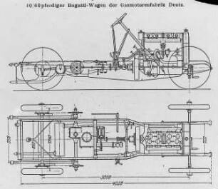 Untergestell eines 40/60-PS-Bugatti-Wagens der Gasmotorenfabrik Deutz : Technikgeschichte | Industrie und Technik | Kraftwagen