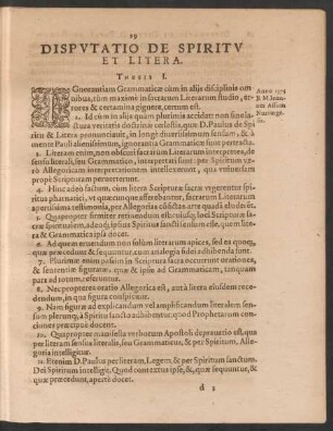 Disputatio De Spiritu Et Litera.