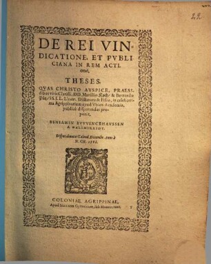 De rei vindicatione, et publiciana in rem actione, theses