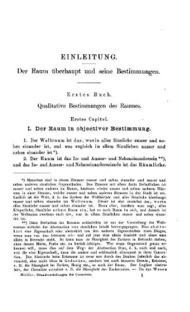 Einleitung. Der Raum überhaupt und seine Bestimmungen. Erstes Buch. Qualitative Bestimmungen des Raumes.