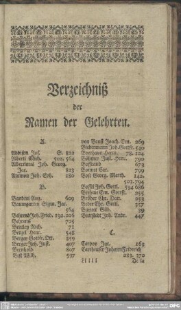 Verzeichniß der Namen der Gelehrten