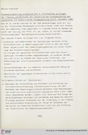 4: Diskussionsbeitrag anläßlich des 4. Kolloquiums zu Fragen der Theorie und Methodik der Industriellen Formgestaltung der Hochschule für Industrielle Formgestaltung Halle, November 1980