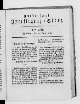 28tes Stück, Ausgabe vom 13. Jul. 1810