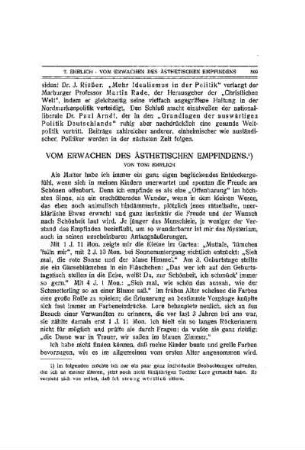 Vom Erwachen des ästhetischen Empfindens