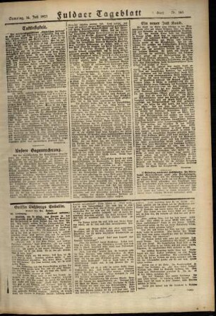 Zweite Ausgabe vom Samstag, den 16. Juli 1921.