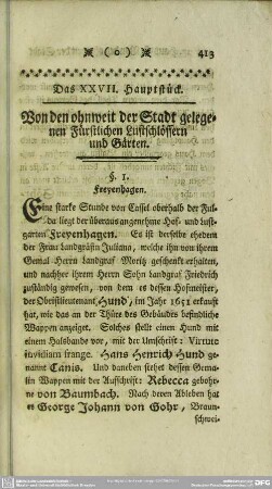 Das XXVII. Hauptstück, Von den ohnweit der Stadt gelegenen Fürstlichen Lustschlössern und Gärten