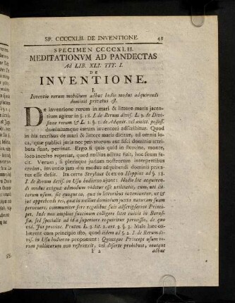 43-63, Meditat. Ad Pandect. Sp. CCCCXLII. De Inventione. Meditat. Ad Pandect. Sp. CCCCXLIII. De Rebvs Derelictis.