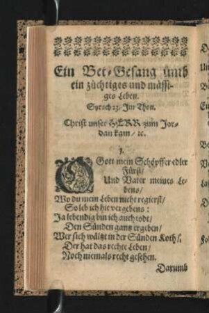 Ein Bet-Gesang ümb ein züchtiges und mässiges Leben.