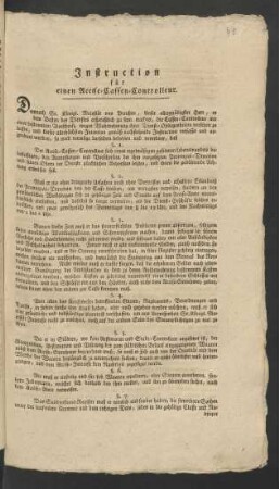 Instruction für einen Accise-Cassen-Controlleur : [Gegeben Berlin, den 10ten May 1787]