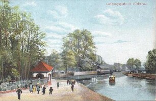 Ansichtskarte aus dem Spreewald : Landschaft - Spreewald. Ort: Lubnjow / Lübbenau. Bootshafen ("Landungsplatz") in Lübbenau. Colorierte Postkarte