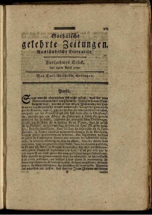 Funfzehntes Stück, den 14ten April 1792.