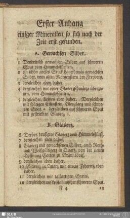 Erster Anhang einiger Mineralien so sich nach der Zeit erst gefunden