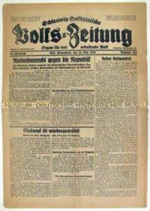 Sozialdemokratische Tageszeitung "Schleswig-Holsteinische Volks-Zeitung" zum Ende des SPD-Parteitages in Kiel