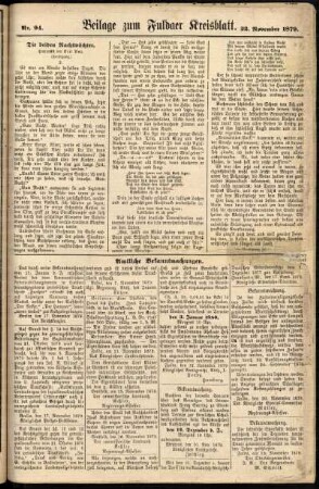 Zweite Ausgabe vom Samstag, den 22. November 1879.