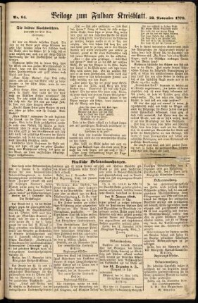 Zweite Ausgabe vom Samstag, den 22. November 1879.