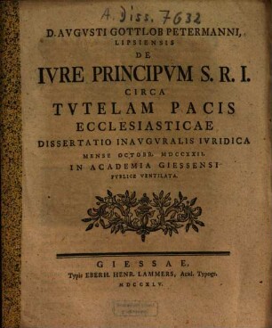 De iure principum S. R. I. circa tutelam pacis ecclesiasticae