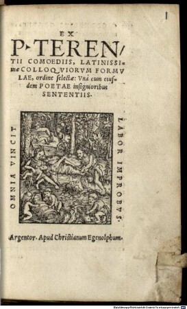 Ex P. Terentii Comoediis latinissimae colloquiorum formulae
