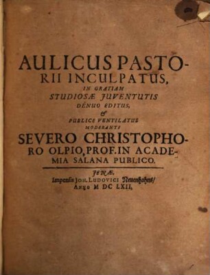 Aulicus Pastorii Inculpatus