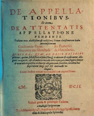 De Appellationibvs Et item De Attentatis Appellatione Pendente
