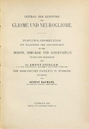 Beitrag zur Kenntnis der Gliome und Neurogliome