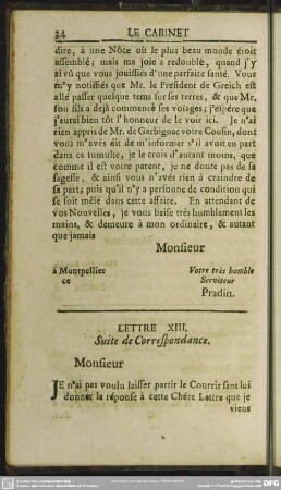 Lettre XIII. Suite de Correspondance