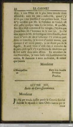 Lettre XIII. Suite de Correspondance