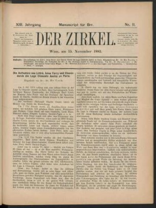 Nr. 11. Wien, am 15. November 1883.