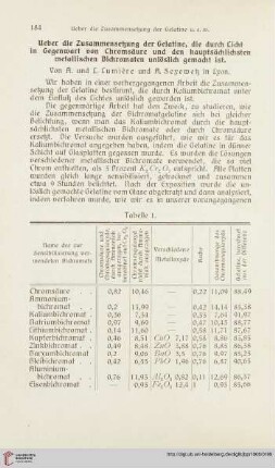 20: Ueber die Zusammensetzung der Gelatine, die durch Licht in Gegenwart von Chromsäure und den hauptsächlichsten metallischen Bichromaten unlöslich gemacht ist