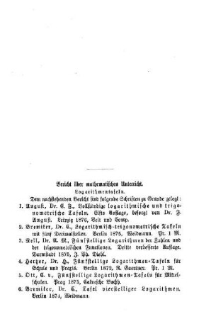 Bericht über mathematischen Unterricht