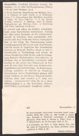 Joseph Friedrich Nikolaus Bornmüller (1862-1948) Autographen: Brief von Joseph Friedrich Nikolaus Bornmüller an Unbekannt - BSB Autogr. Bornmüller, Joseph