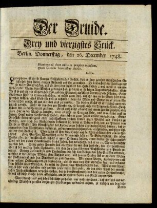 Drey und vierzigstes Stück. Berlin, Donnerstag, den 26. December 1748
