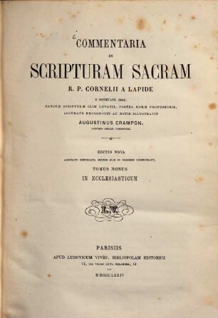 Commentaria in Scripturam Sacram R. P. Cornelii a Lapide. 9