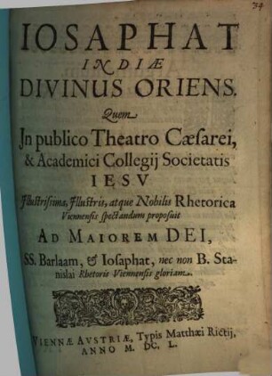 Josaphat Indiae divinus oriens