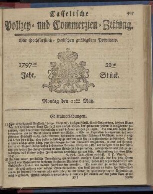 21tes Stueck, Montag den 22ten May 1797