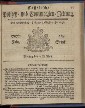 21tes Stueck, Montag den 22ten May 1797