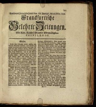Num. LXI. Freytags, den 30. Julius. 1756 - Num. LXX. Dienstags, den 31. August. 1756