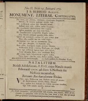 Nro II. Jovis 14. Januarii 1751.