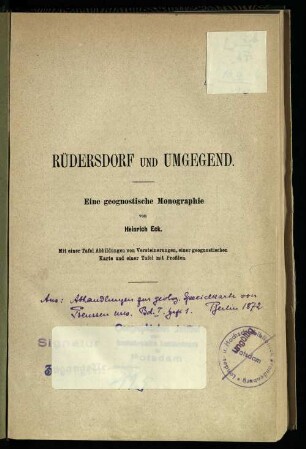 Rüdersdorf und Umgegend : eine geognostische Monographie