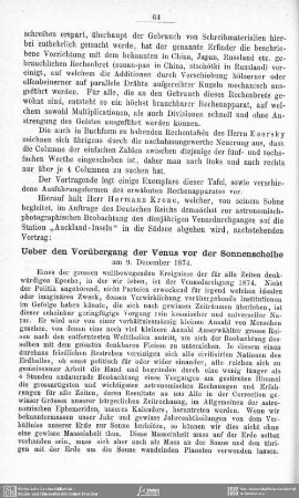Ueber den Vorübergang der Venus vor der Sonnenscheibe am 9. December 1874