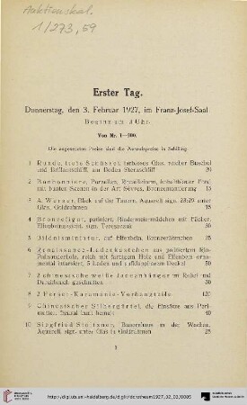 Erster Tag: Donnerstag, den 3. Februar 1927 (Nr. 1-200)